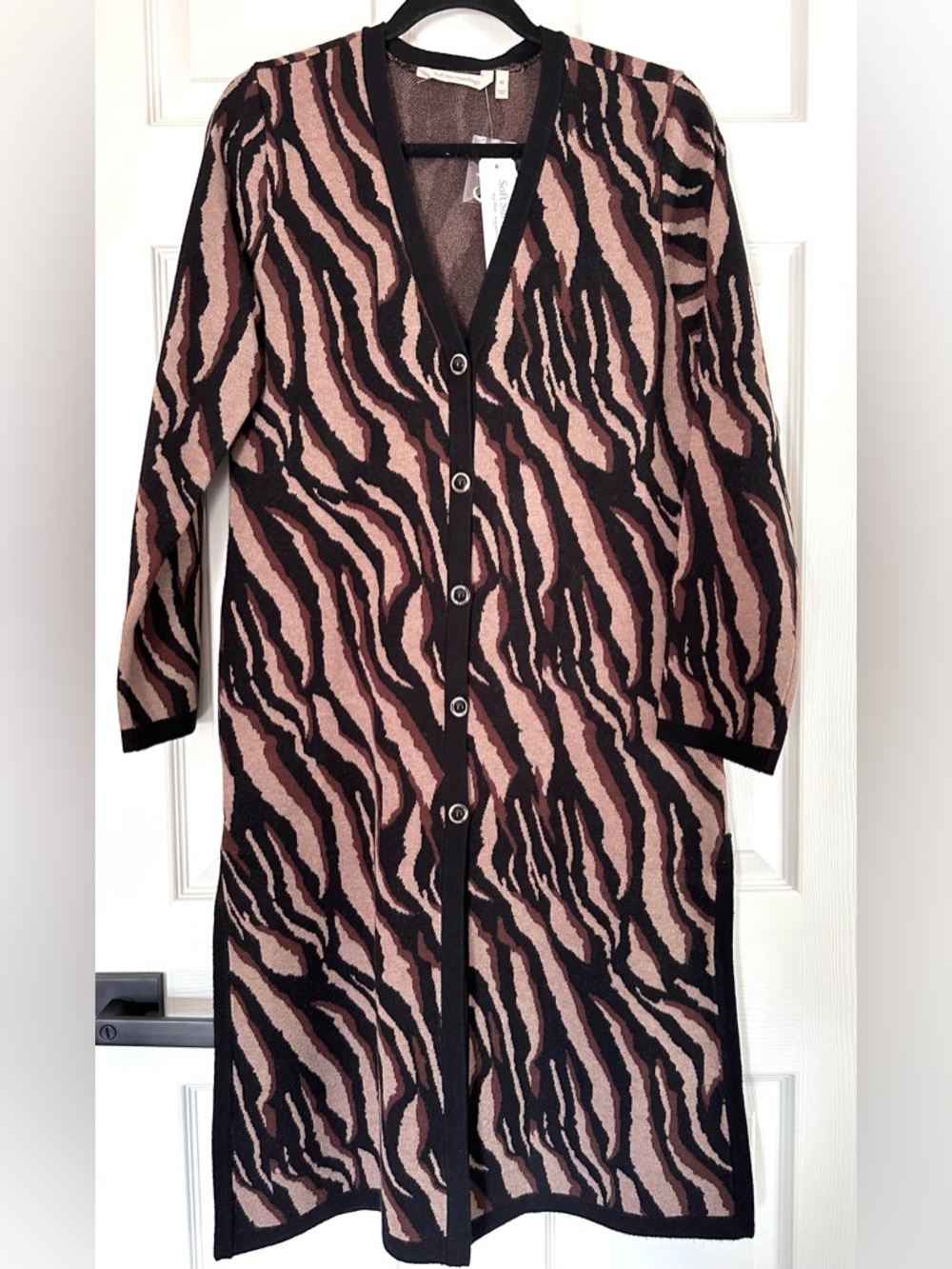NWT Soft Surroundings Black and Brown Zebra-Print Button Cardigan